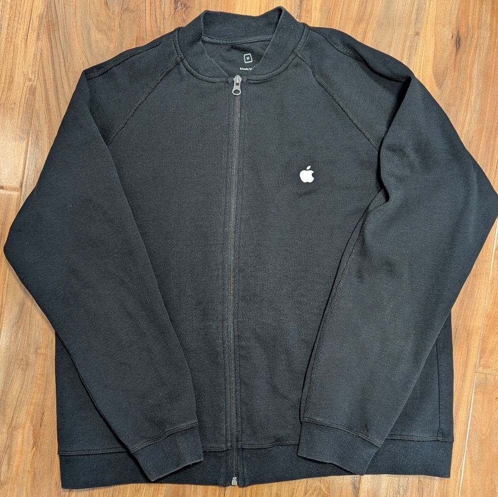 Apple Bomber Full-Zip Jacket Men's Medium‎ in Black Relaxed Fit Made in USA